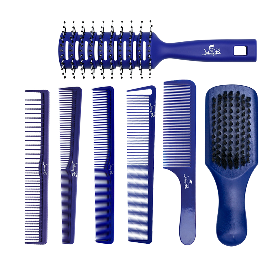 Products included in the Essentials Box bundle: Barber Comb, Super Spreader Comb, Hair Cutting Comb, Texturizing Comb, Fade Comb, Vent Brush, Barber Brush