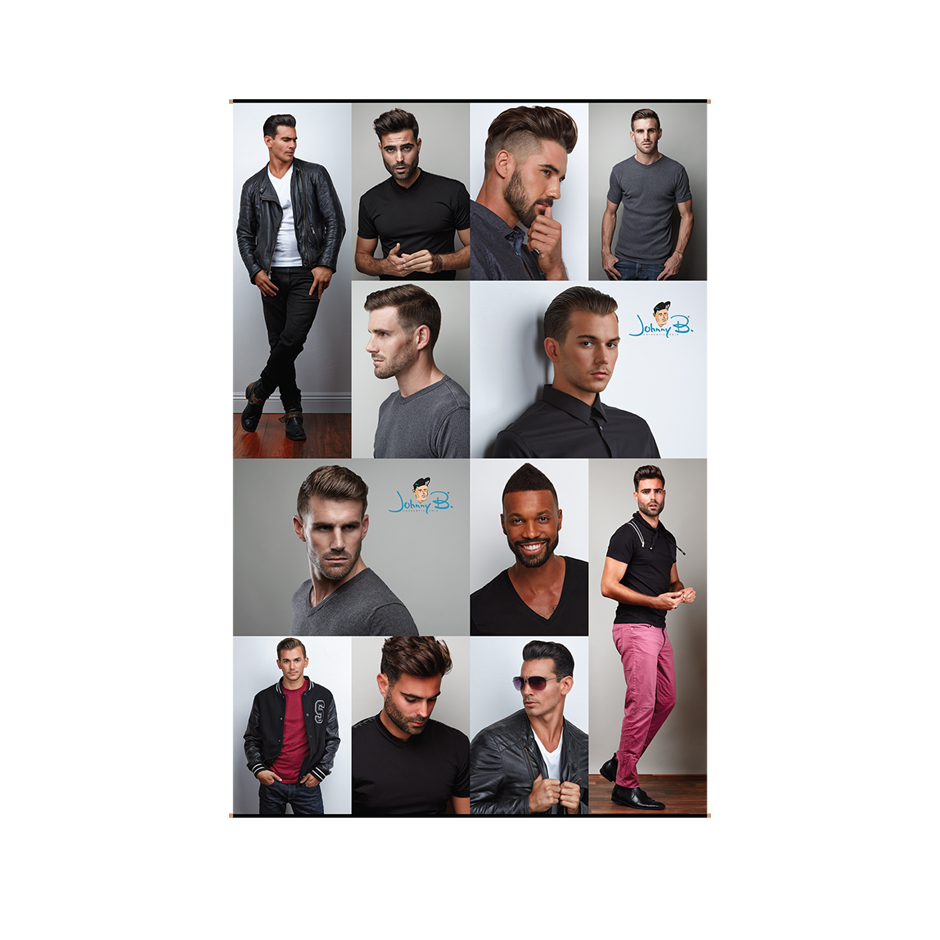 Johnny B. Poster. Features 12 different models with styled hair