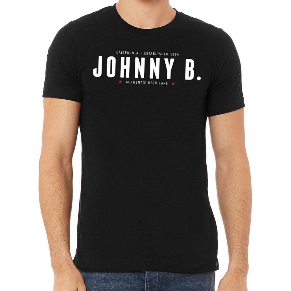 Johnny B. black T-shirt featuring the logo in white
