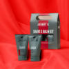 Shave and Balm Kit bundle in front of red background