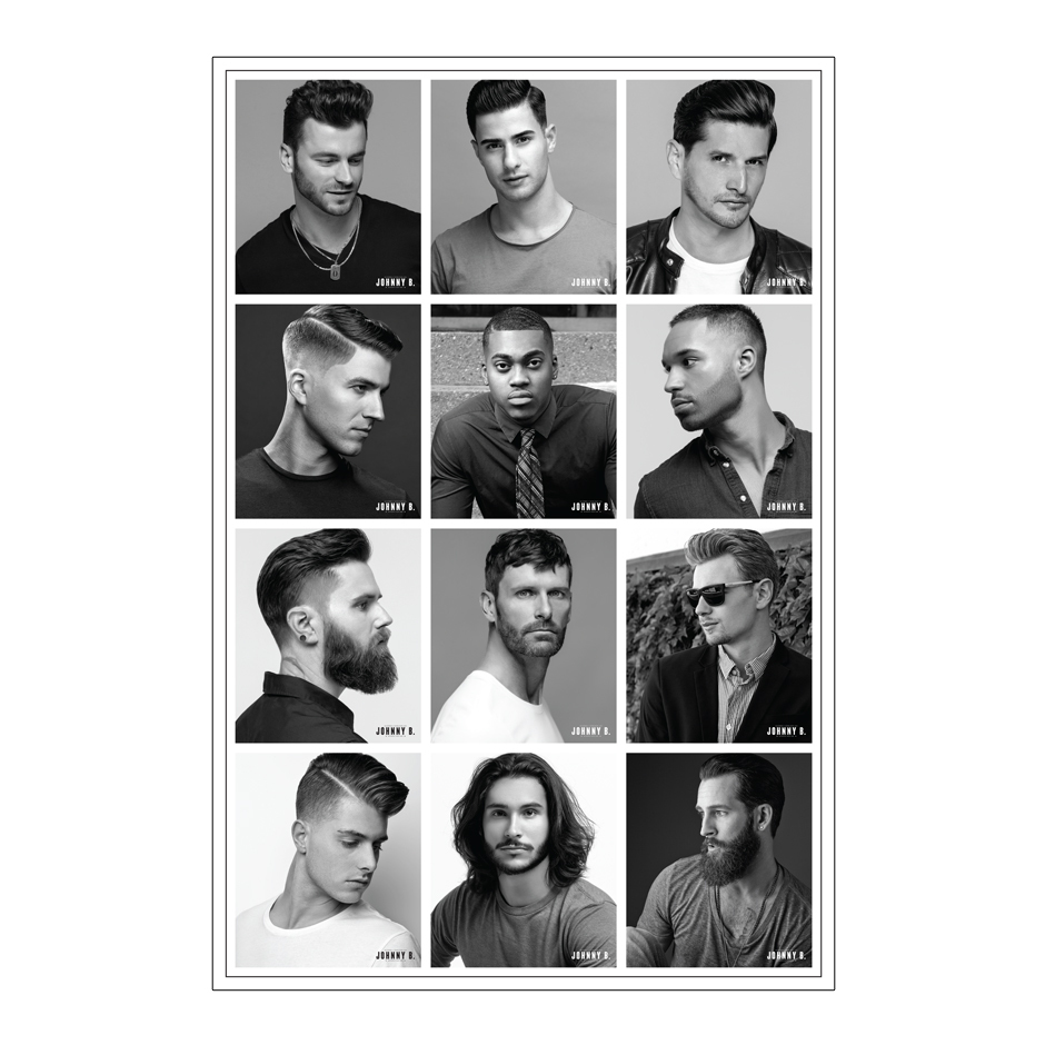 Johnny B. Poster. Features 12 different models with styled hair