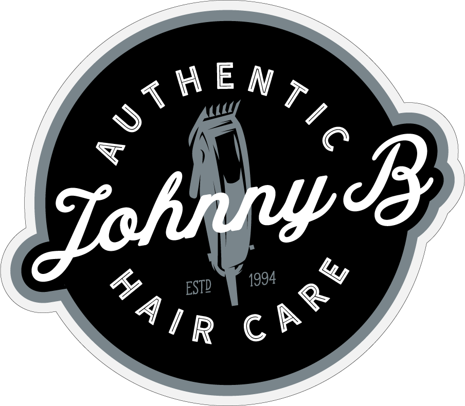 Barber Collection Sticker 2 - "Johnny B Authentic Haircare" in front of a trimmer