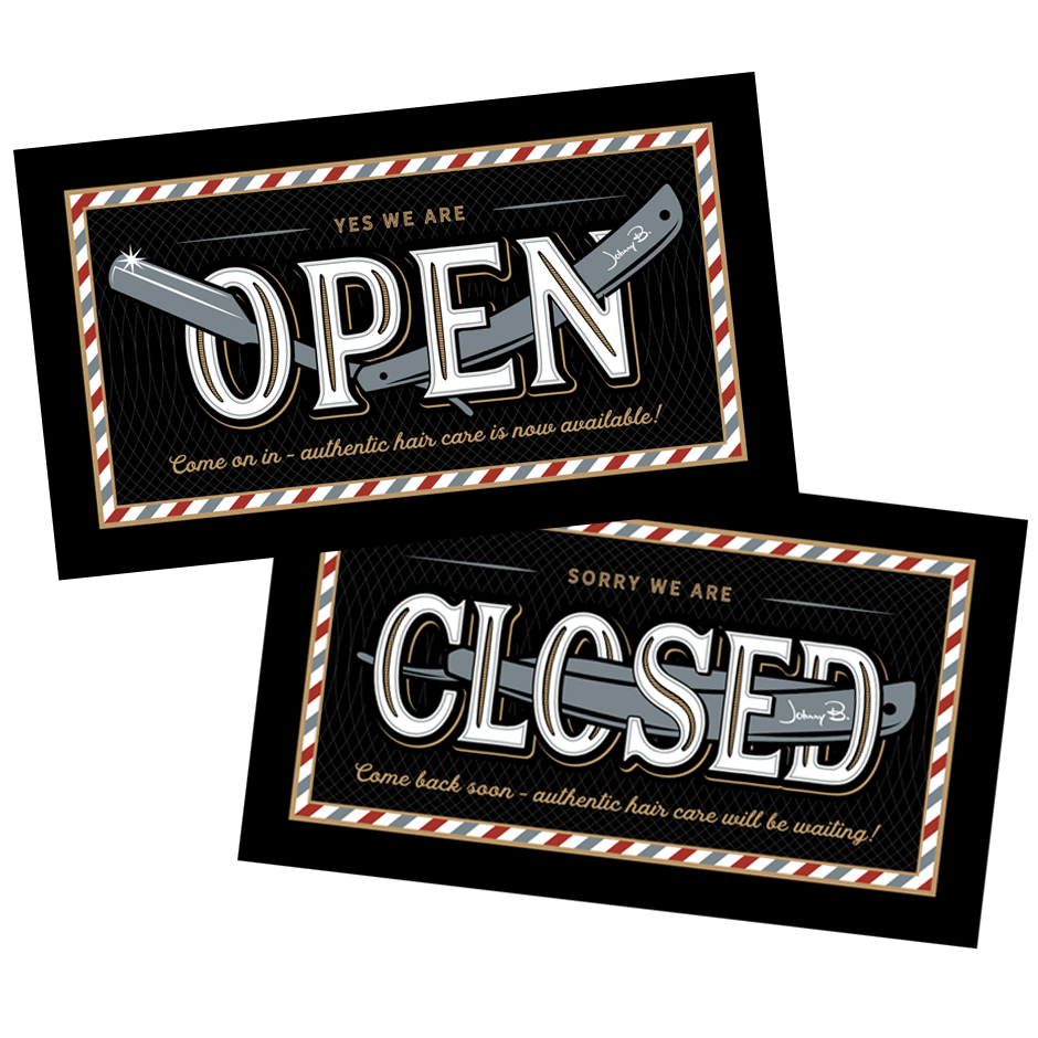 Johnny B. Open and Closed signs for stores
