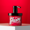 Johnny B. Shave Gel in front of red background