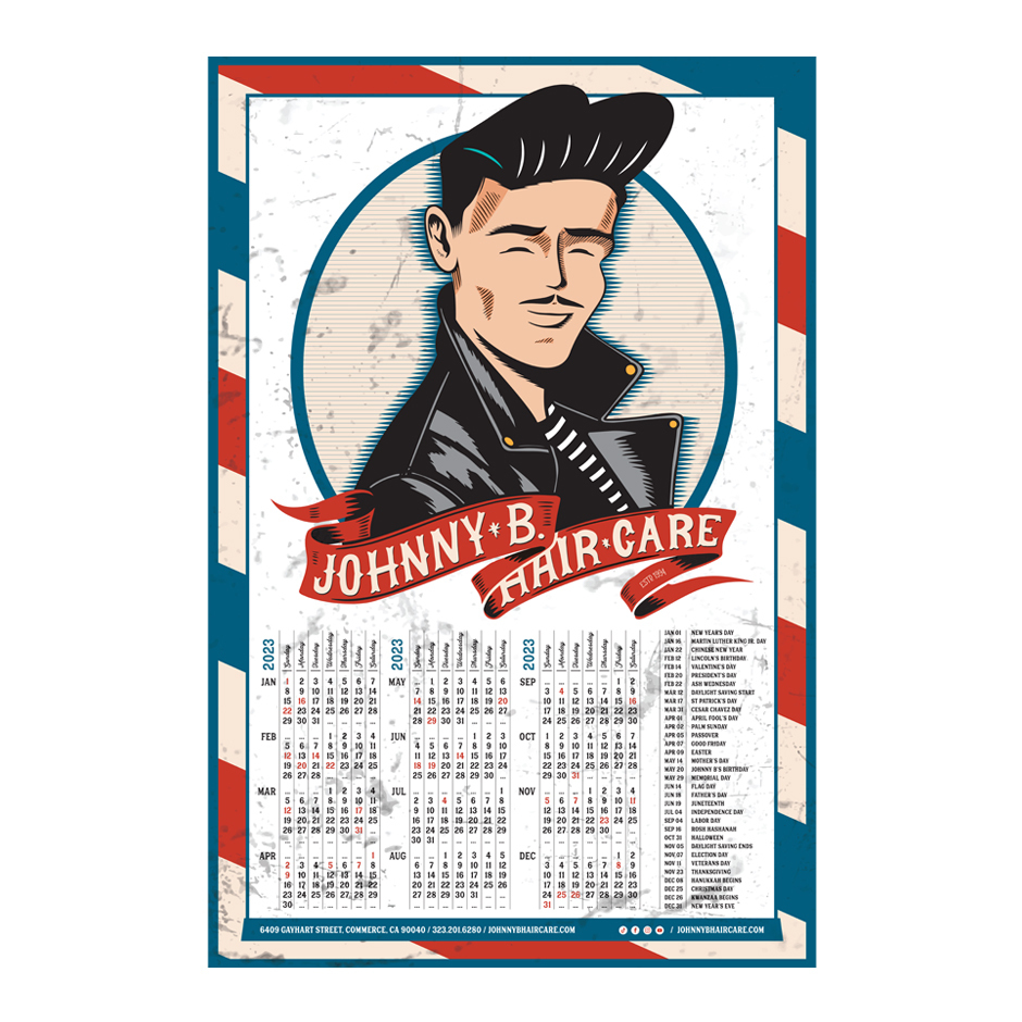 2023 calendar with Johnny B artwork