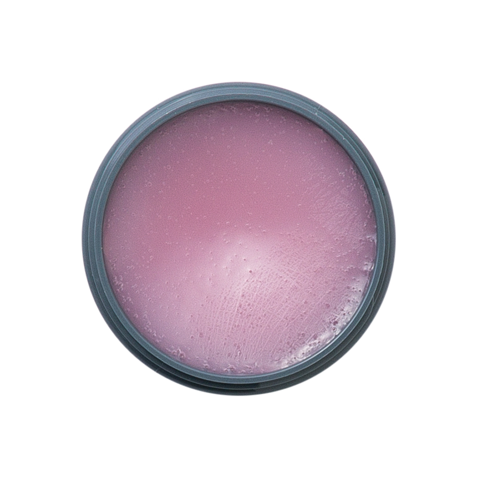 Johnny B. Lava Clay jar with lid open, revealing the pink colored pomade