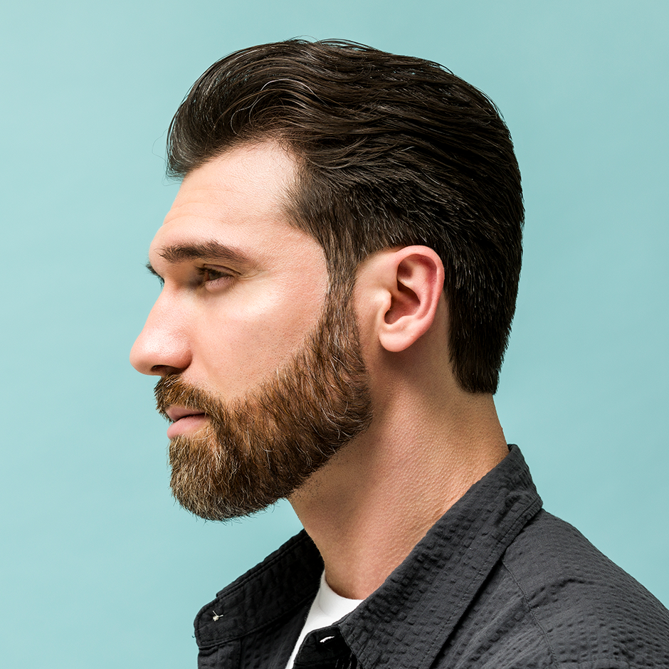 Model with Beard Balm product in beard